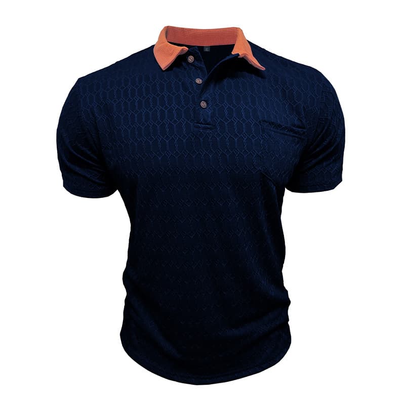 Men's Lapel Polo Shirt Short-Sleeve T-Shirt Slit Design Loose-Fit Moisture-Wicking