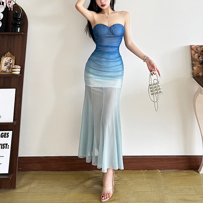 Strapless Dress For Women — Blue-L