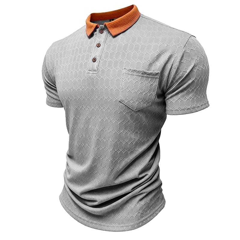 Men's Lapel Polo Shirt Short-Sleeve T-Shirt Slit Design Loose-Fit Moisture-Wicking