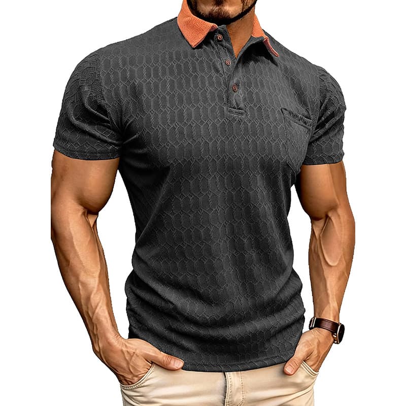Men's Lapel Polo Shirt Short-Sleeve T-Shirt Slit Design Loose-Fit Moisture-Wicking