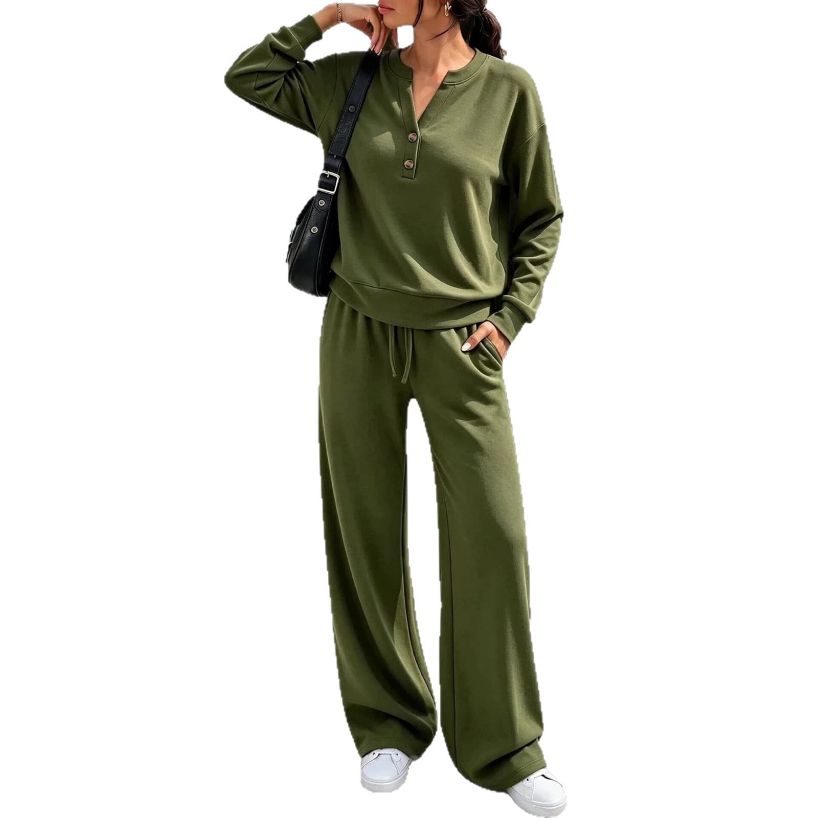 Fashion Loose Long Sleeve Top & Wide Leg Pants Sports Casual Two Piece Set