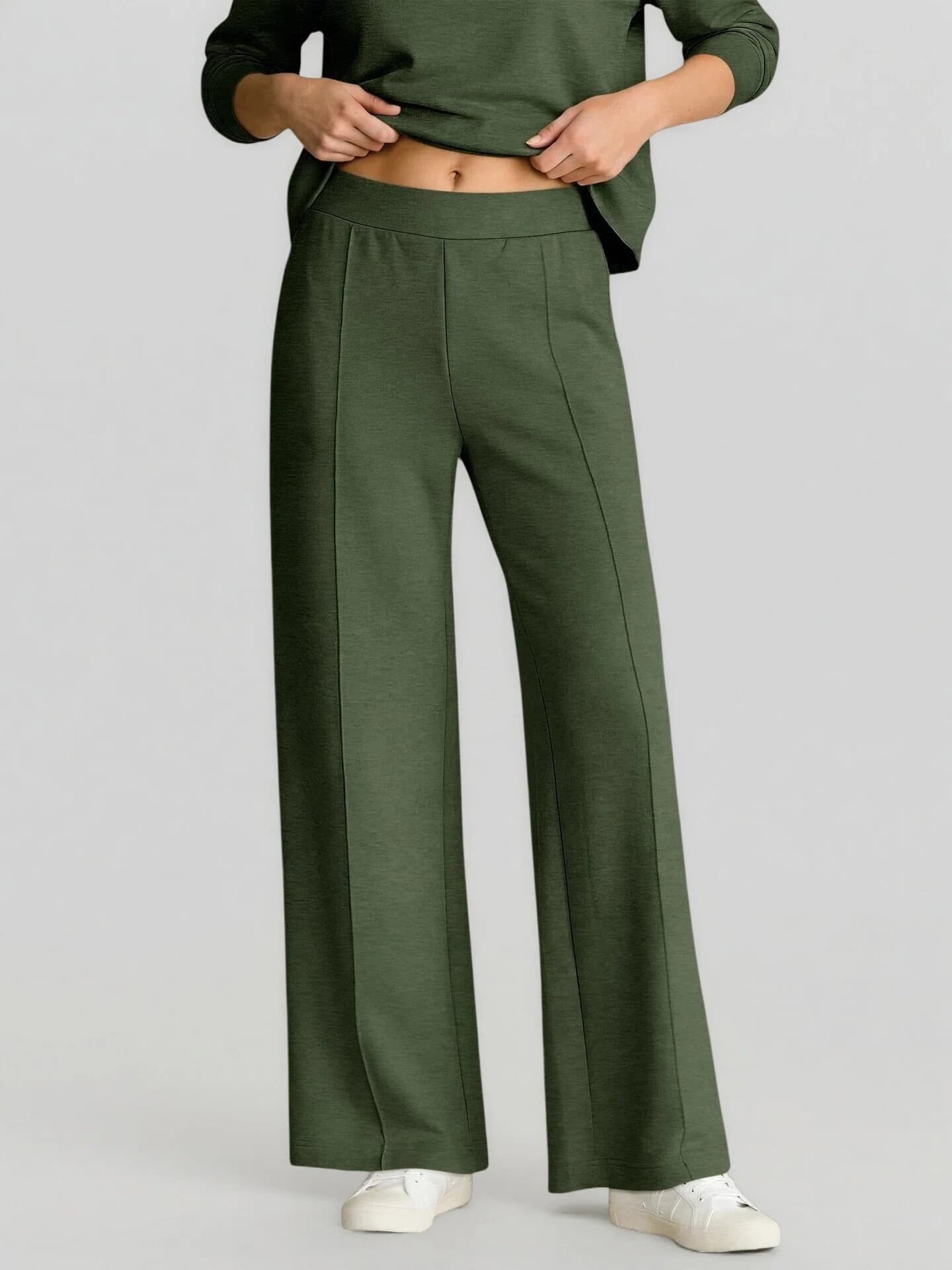 Women's Fashion Sportswear Solid Color V Neck Long Sleeve Sweatshirt And Casual Trousers Set