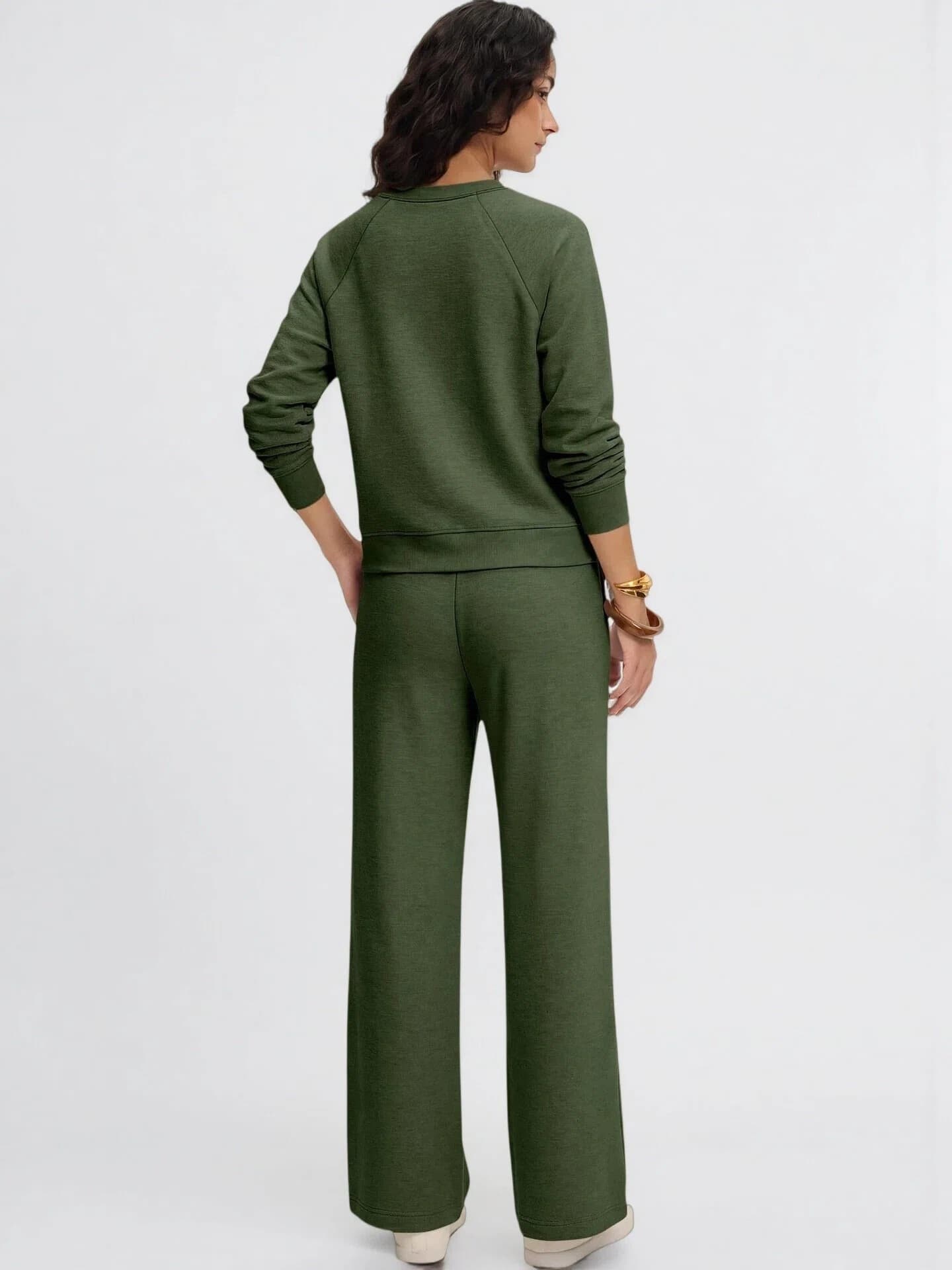 Women's Fashion Sportswear Solid Color V Neck Long Sleeve Sweatshirt And Casual Trousers Set