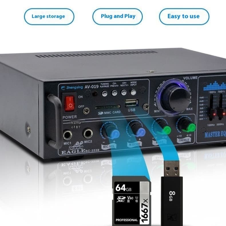 High-power Bluetooth U Disk Radio Audio Amplifier Karaoke Amplifier Sound Reinforcement System