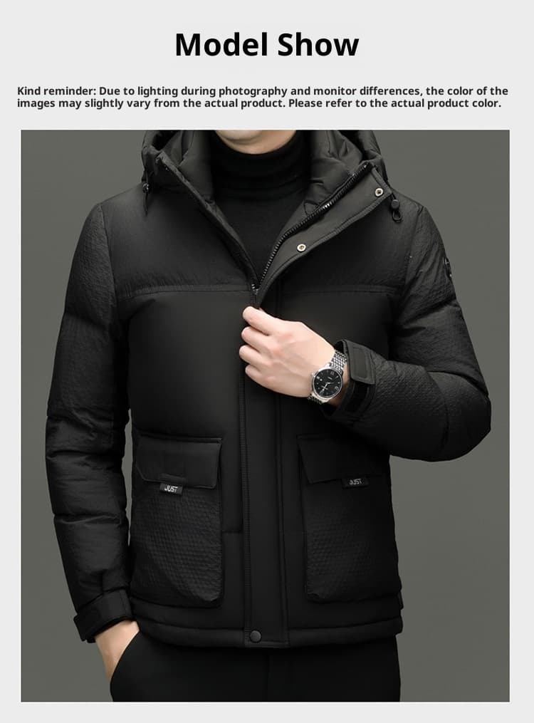 Winter White Duck Down Short Casual Hooded Jacket