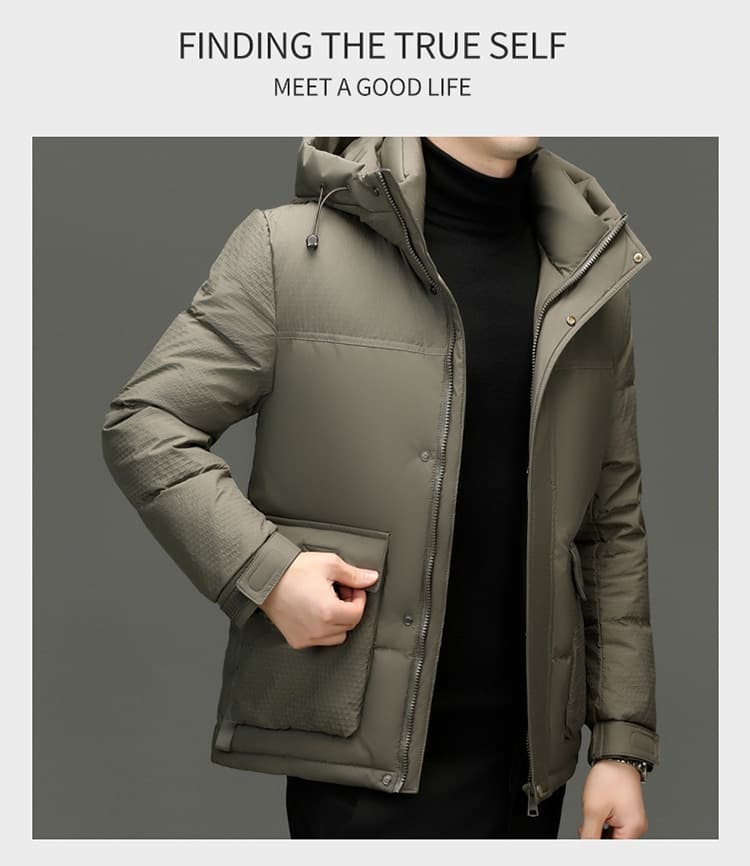 Winter White Duck Down Short Casual Hooded Jacket