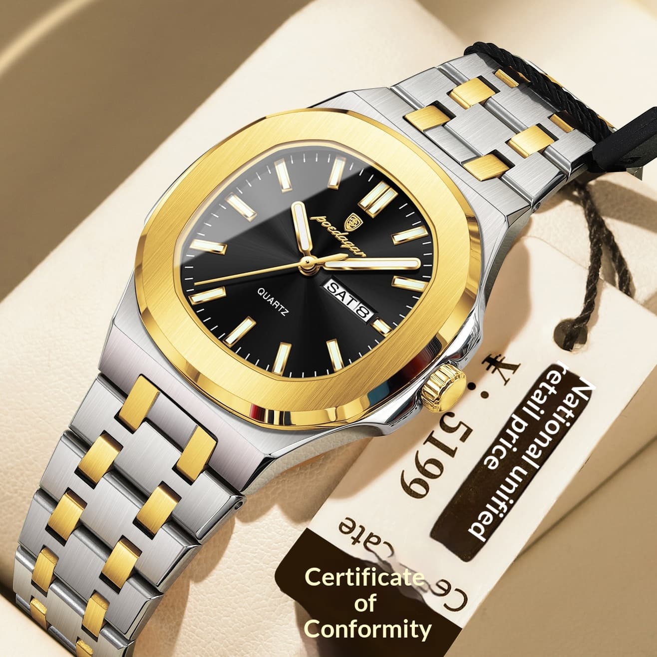 Ultra-thin Watch With Waterproof And Luminous Features — Golden Black Noodles