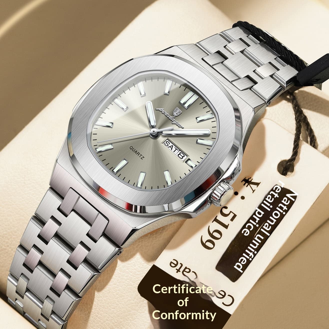 Ultra-thin Watch With Waterproof And Luminous Features — Silver Case Gray Surface