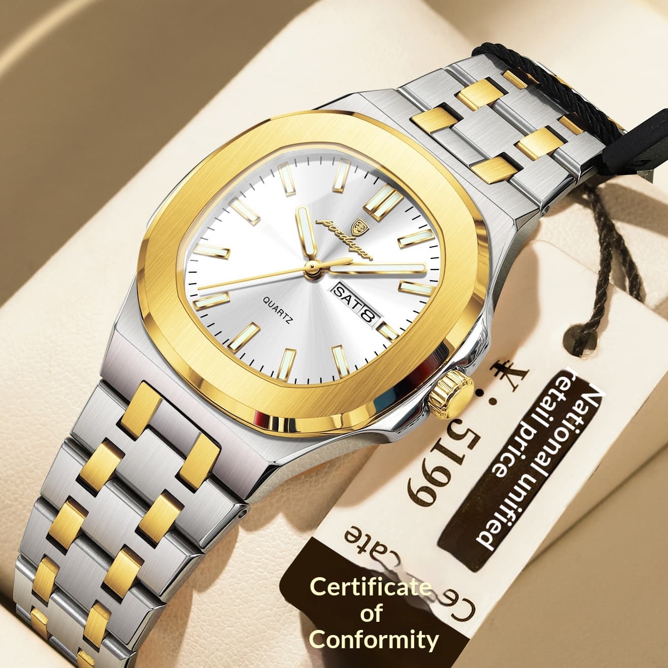Ultra-thin Watch With Waterproof And Luminous Features — Golden White Noodles