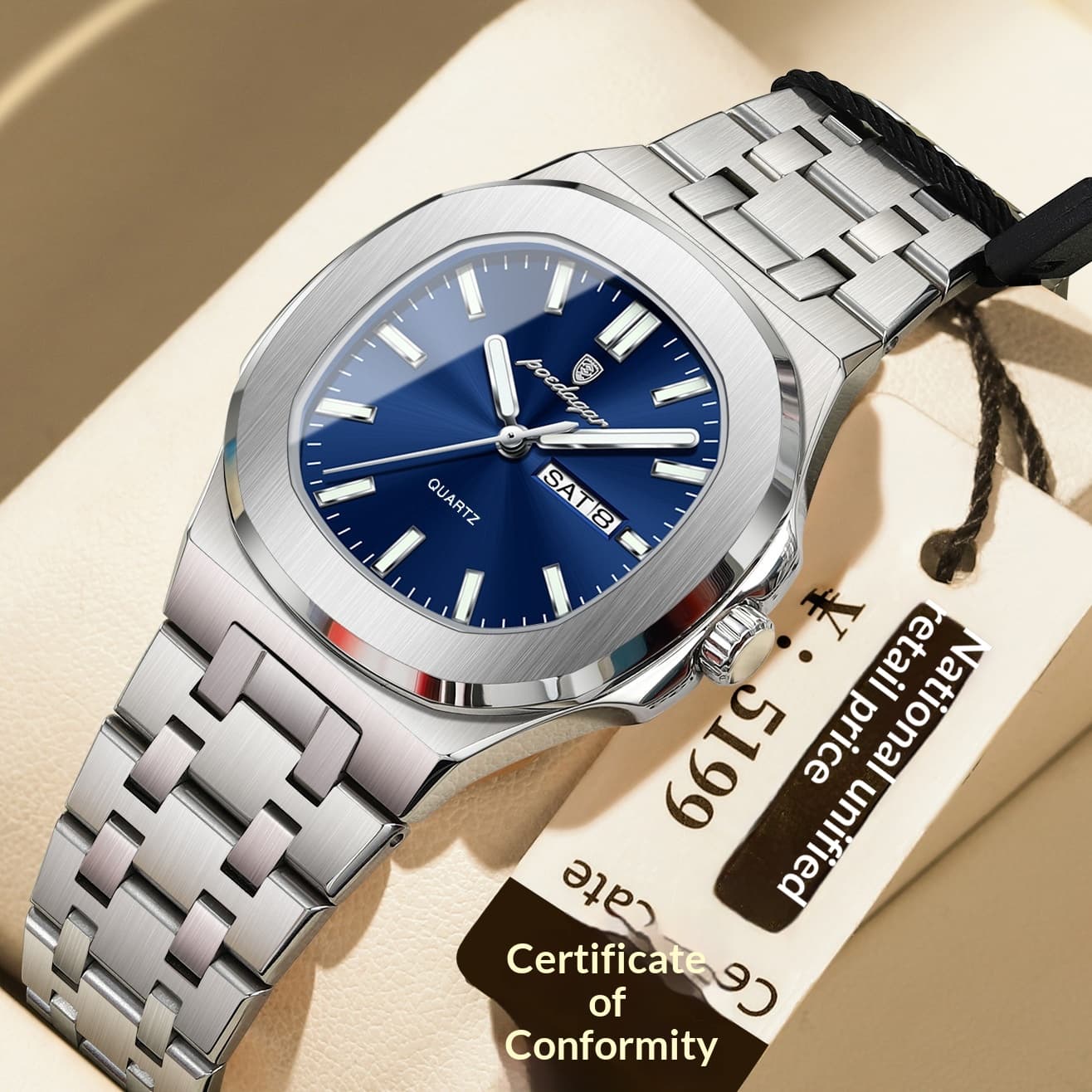 Ultra-thin Watch With Waterproof And Luminous Features — Silver Case Blue Face