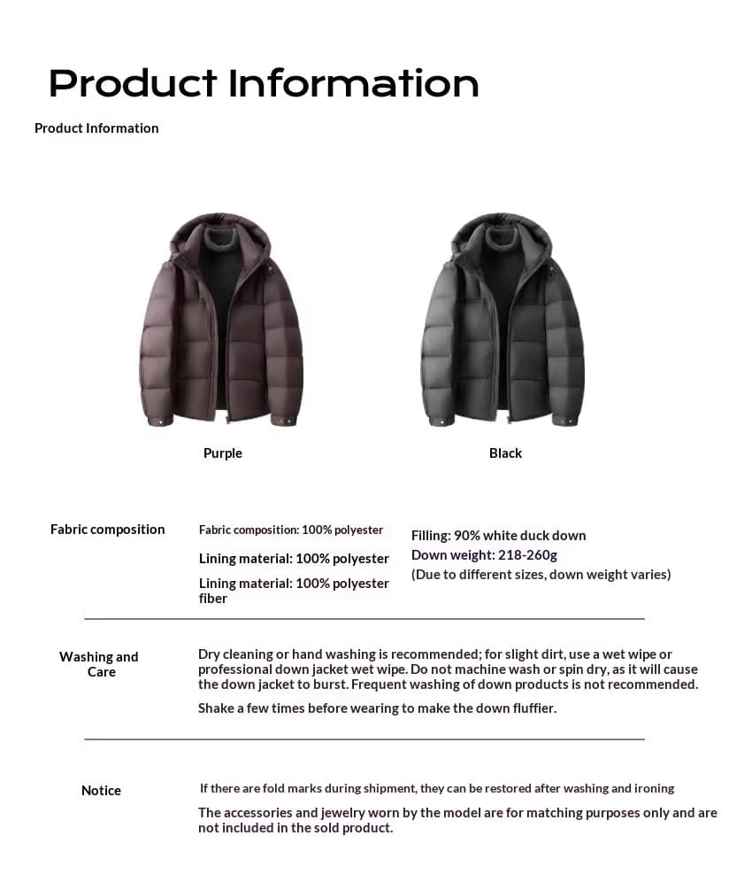 White Duck Down Stylish Thick Hooded Down Jacket