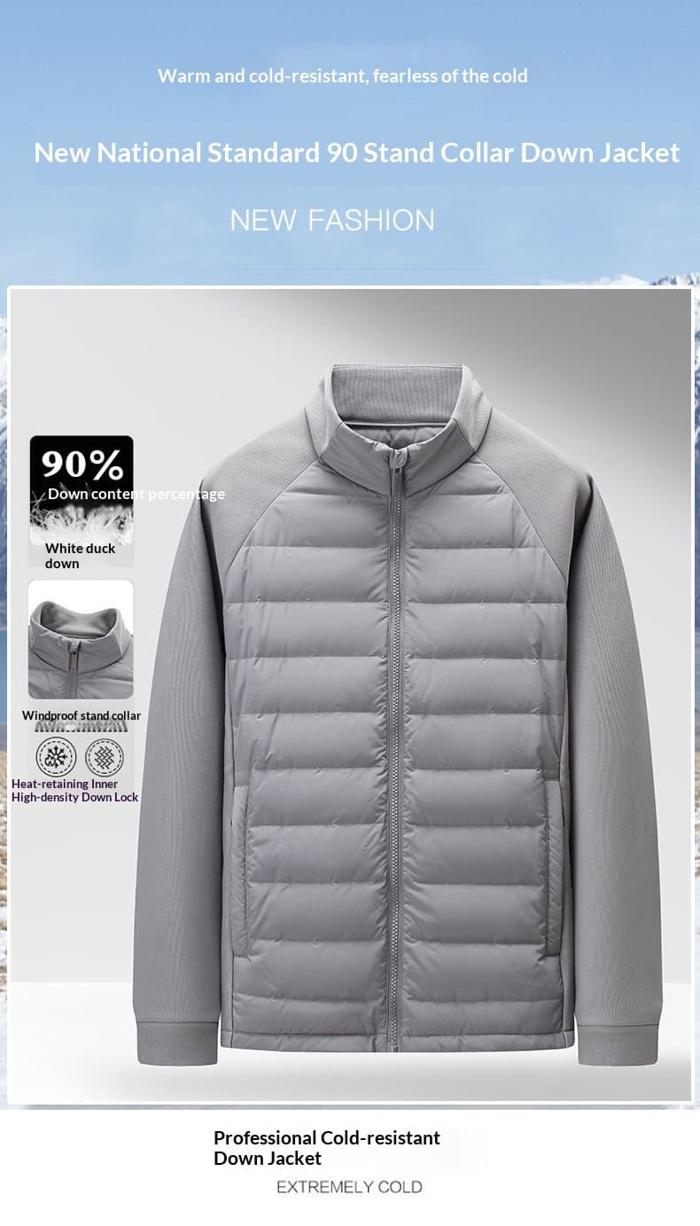 Mens Stand-Up Collar Patchwork Lightweight & Warm Down Jacket