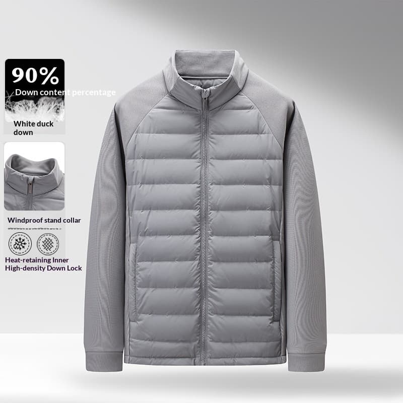 Mens Stand-Up Collar Patchwork Lightweight & Warm Down Jacket — Gray-2XL