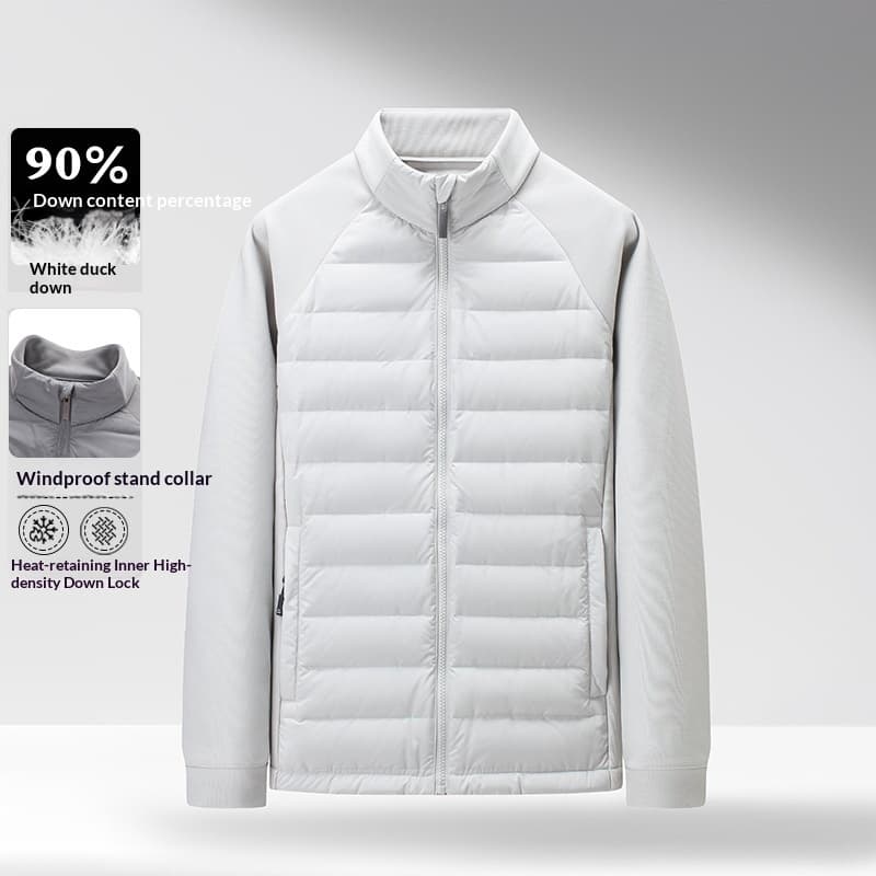 Mens Stand-Up Collar Patchwork Lightweight & Warm Down Jacket — Beige-2XL