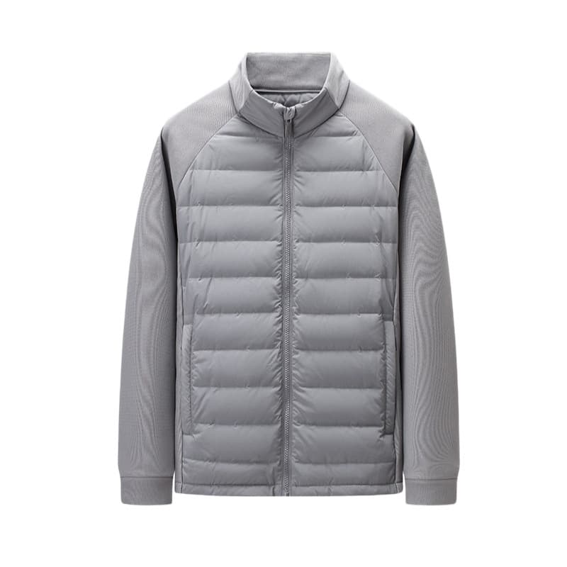 Mens Stand-Up Collar Patchwork Lightweight & Warm Down Jacket — Gray-S
