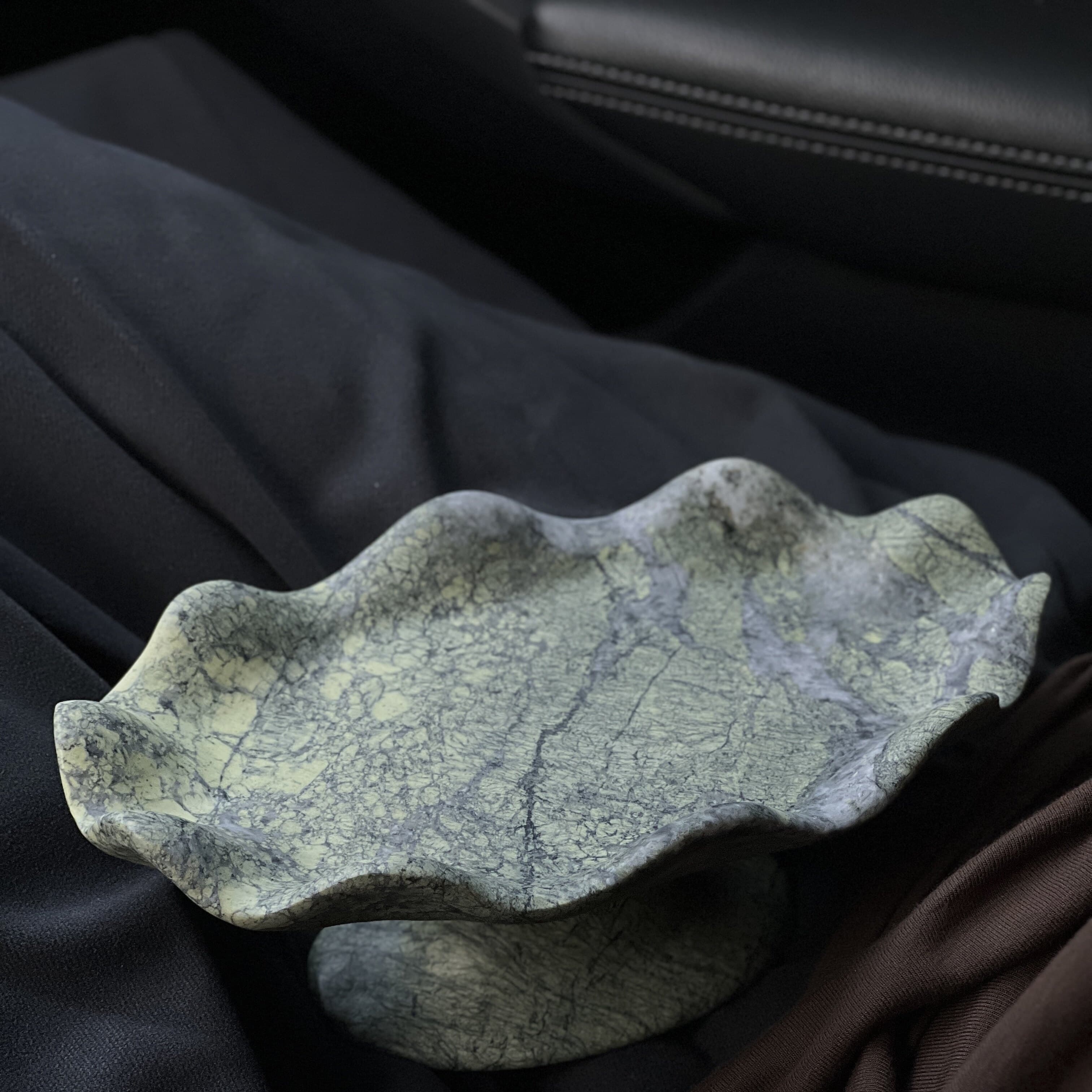 Natural Marble French Lace Footed Serving Tray Ornament