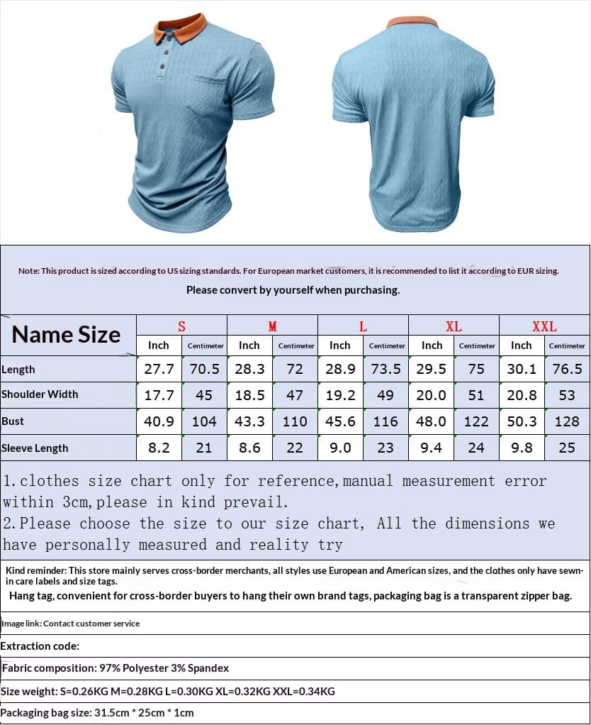 Men's Lapel Polo Shirt Short-Sleeve T-Shirt Slit Design Loose-Fit Moisture-Wicking
