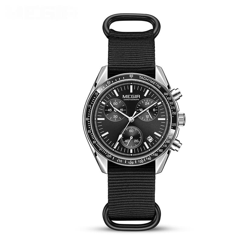 Multifunction Chronograph Quartz Watch — Steel Case Black Dial Black-Free Size
