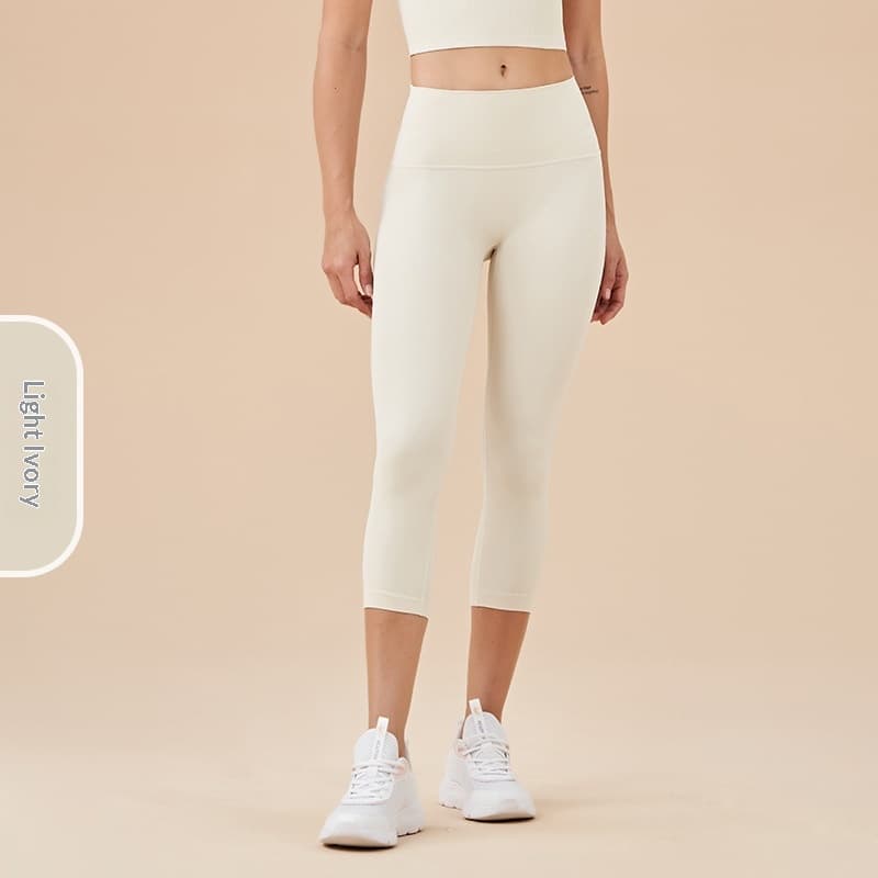Women's Solid-Colored High-Waist Cropped Sports Fitness Pants
