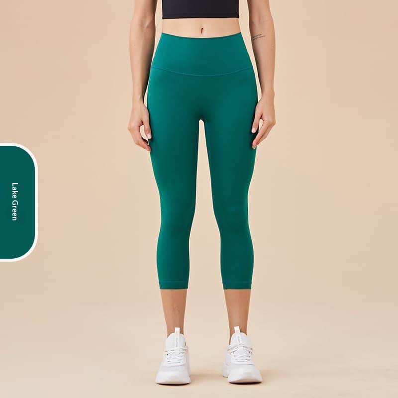Women's Solid-Colored High-Waist Cropped Sports Fitness Pants