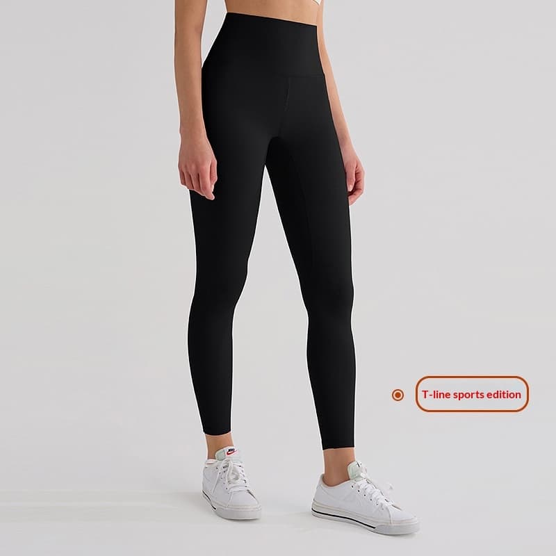 Womens High-Waist Butt-Lifting Fleece-Lined Nude-Feel Sports Tight Yoga Pants — Black-L