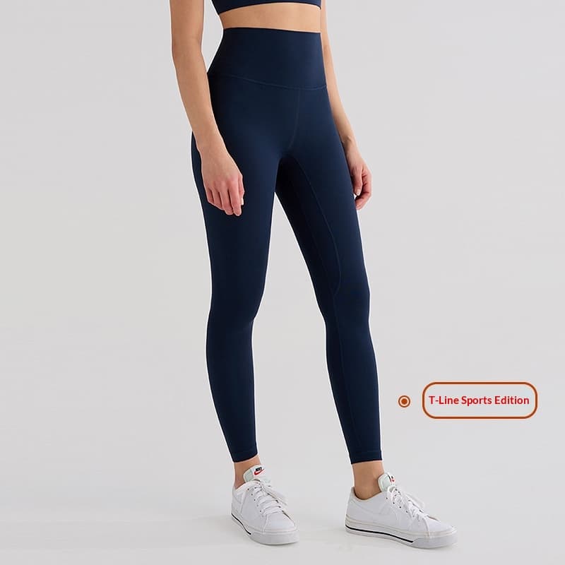 Womens High-Waist Butt-Lifting Fleece-Lined Nude-Feel Sports Tight Yoga Pants — Navy Blue-M