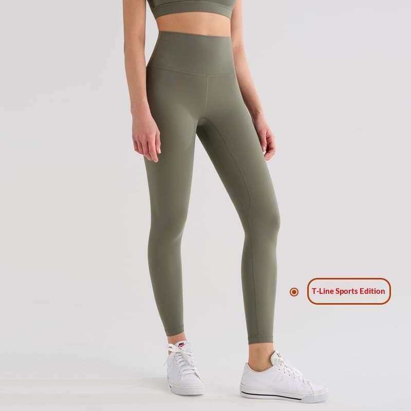 Womens High-Waist Butt-Lifting Fleece-Lined Nude-Feel Sports Tight Yoga Pants — Green Gray-L