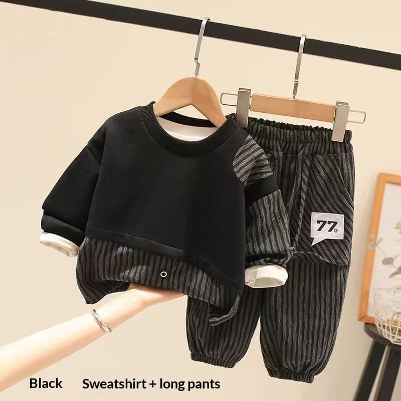 Boys' Striped Two-Piece Casual Hoodie and Pants Set