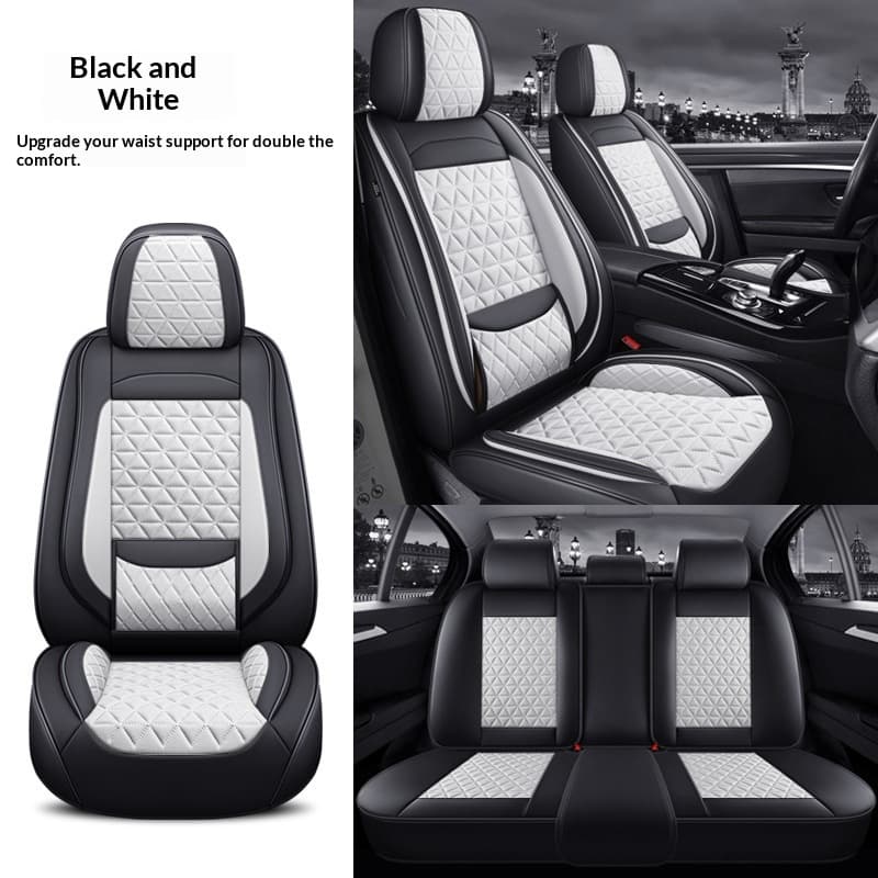 Car Full-wrap Seat Covers With Winged Cotton Padding — Black and White-Seat Cover-Standard Fit with Fixed Waist