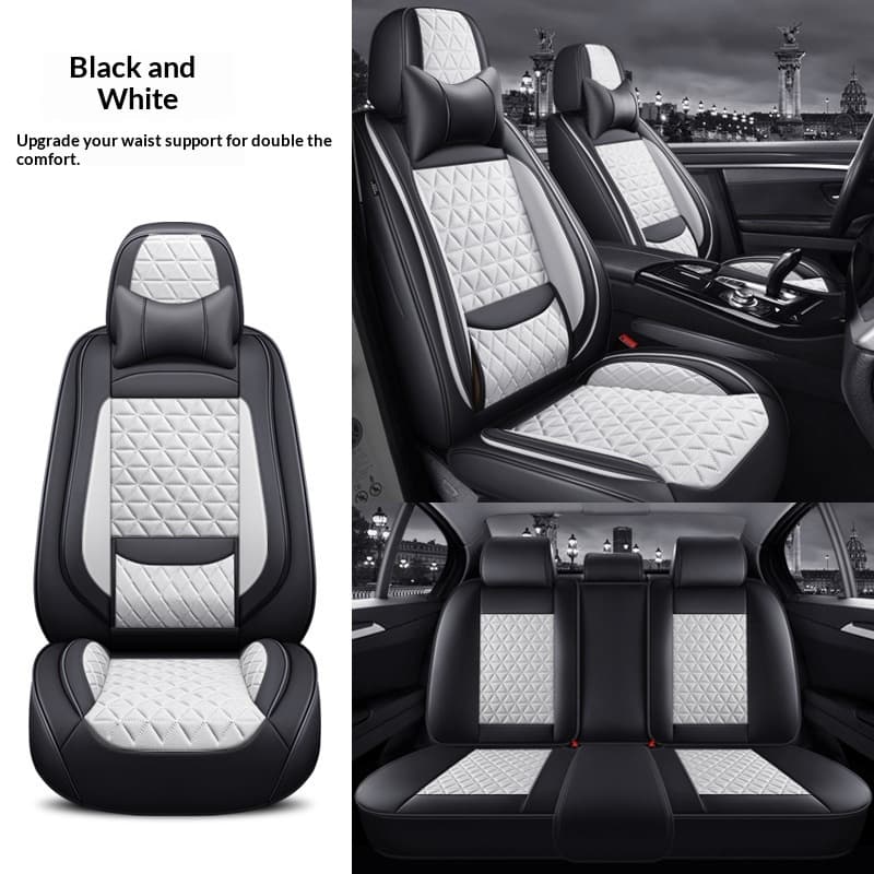 Car Full-wrap Seat Covers With Winged Cotton Padding — Black and White-Seat Cover-Comfort Fit with Fixed Waist