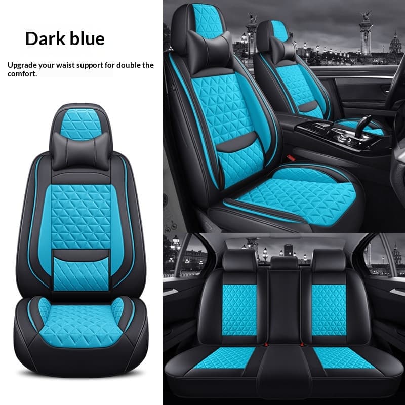 Car Full-wrap Seat Covers With Winged Cotton Padding — Black and Blue-Seat Cover-Comfort Fit with Fixed Waist