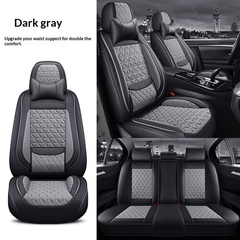 Car Full-wrap Seat Covers With Winged Cotton Padding — Black and Grey-Seat Cover-Comfort Fit with Fixed Waist