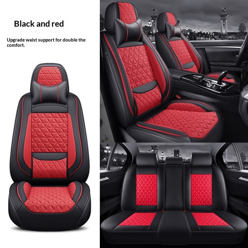 Car Full-wrap Seat Covers With Winged Cotton Padding — Black and Red-Seat Cover-Comfort Fit with Fixed Waist