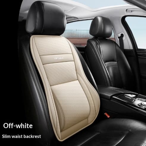 Five-Seat Universal Full-Leather Car Seat Covers With Lumbar Support — Off White-Backrest
