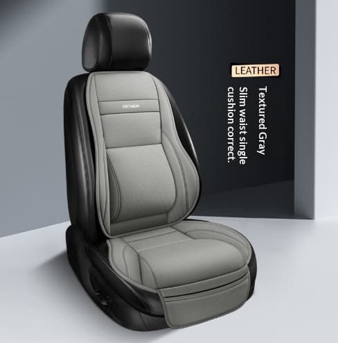 Five-Seat Universal Full-Leather Car Seat Covers With Lumbar Support — Textured Gray-Single Seat