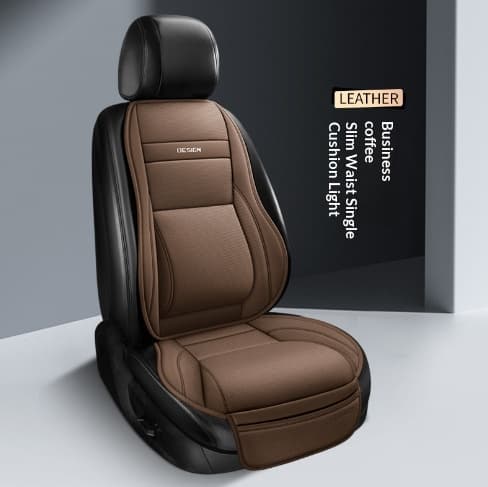 Five-Seat Universal Full-Leather Car Seat Covers With Lumbar Support — Business Brown-Single Seat