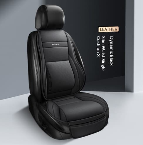 Five-Seat Universal Full-Leather Car Seat Covers With Lumbar Support — Dynamic Black-Single Seat