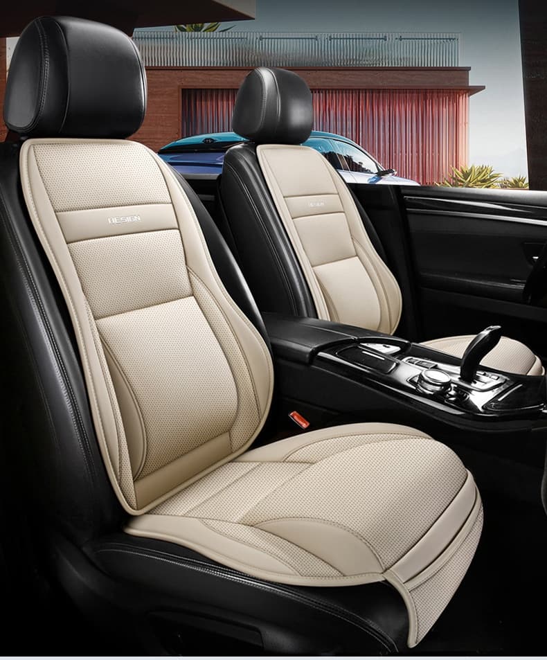 Five-Seat Universal Full-Leather Car Seat Covers With Lumbar Support