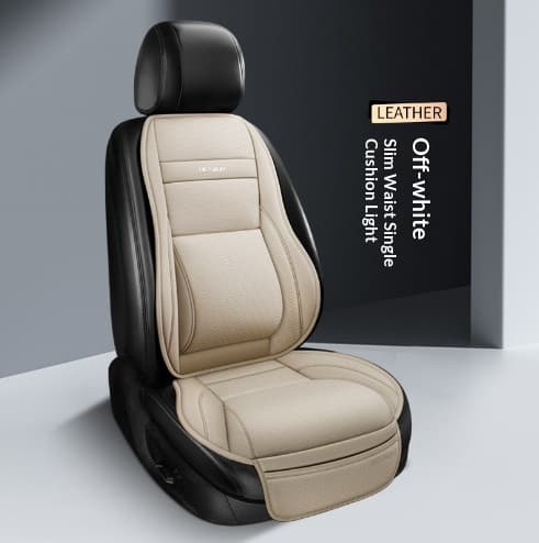 Five-Seat Universal Full-Leather Car Seat Covers With Lumbar Support — Off White-Single Seat