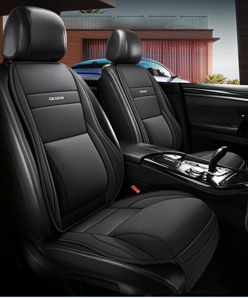 Five-Seat Universal Full-Leather Car Seat Covers With Lumbar Support