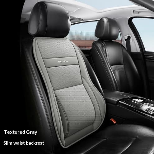 Five-Seat Universal Full-Leather Car Seat Covers With Lumbar Support — Textured Gray-Backrest