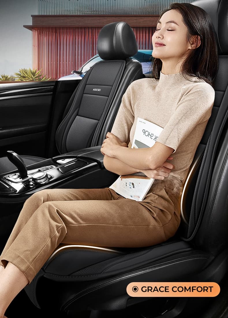 Five-Seat Universal Full-Leather Car Seat Covers With Lumbar Support