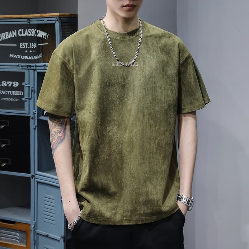 Retro Suede-Feel Short-Sleeve T-Shirt For Men