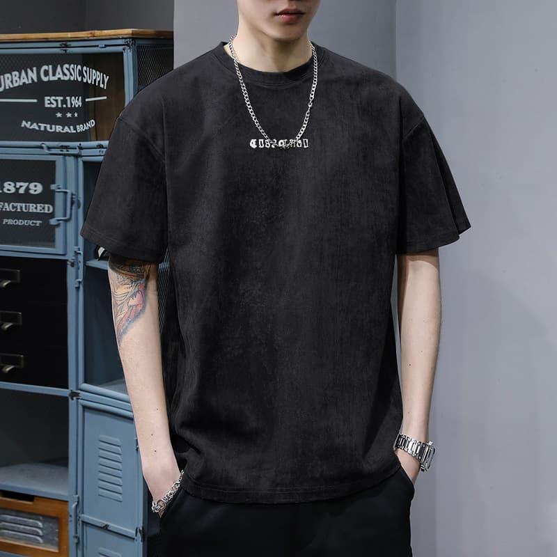 Retro Suede-Feel Short-Sleeve T-Shirt For Men