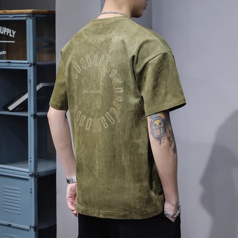 Retro Suede-Feel Short-Sleeve T-Shirt For Men
