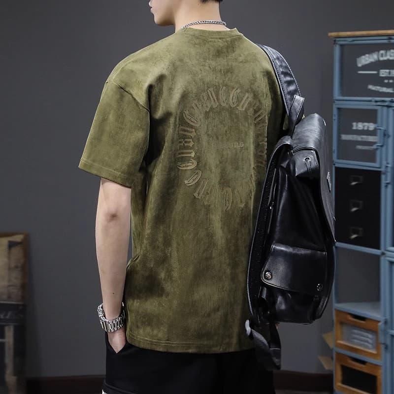 Retro Suede-Feel Short-Sleeve T-Shirt For Men