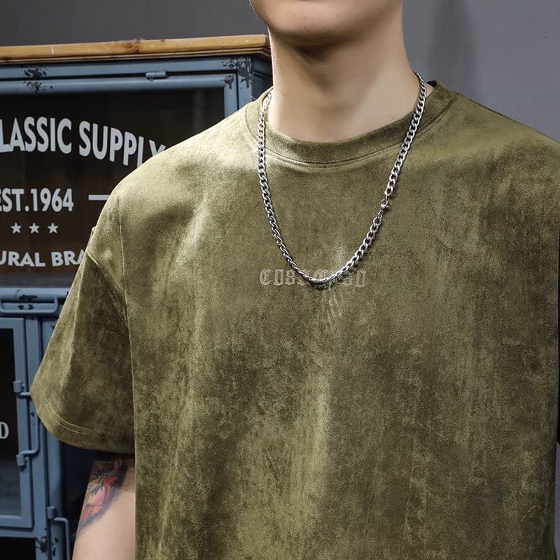 Retro Suede-Feel Short-Sleeve T-Shirt For Men