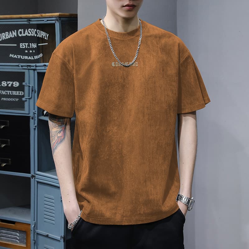 Retro Suede-Feel Short-Sleeve T-Shirt For Men