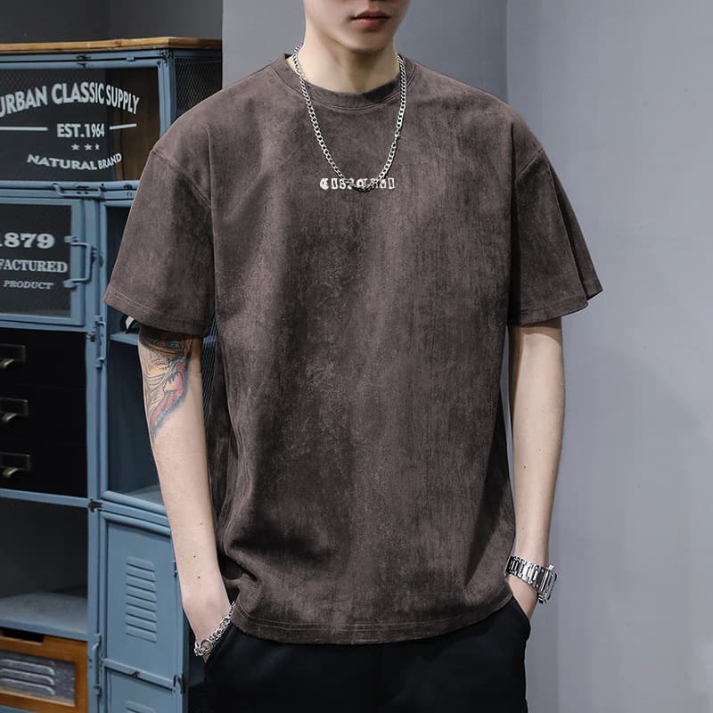 Retro Suede-Feel Short-Sleeve T-Shirt For Men