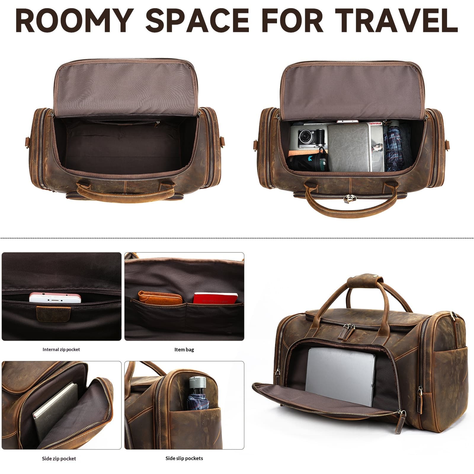 Mens Large-Capacity Casual Business Travel Bag — Coffee